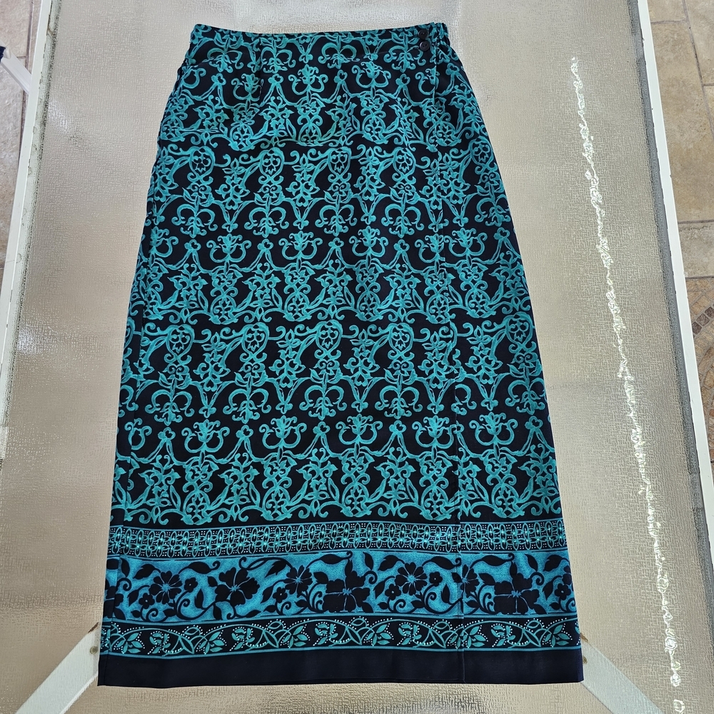 Sag Haror Boho Y2K Woman's Maxi Skirt Vintage Floral Black Teal Size 12 Modest